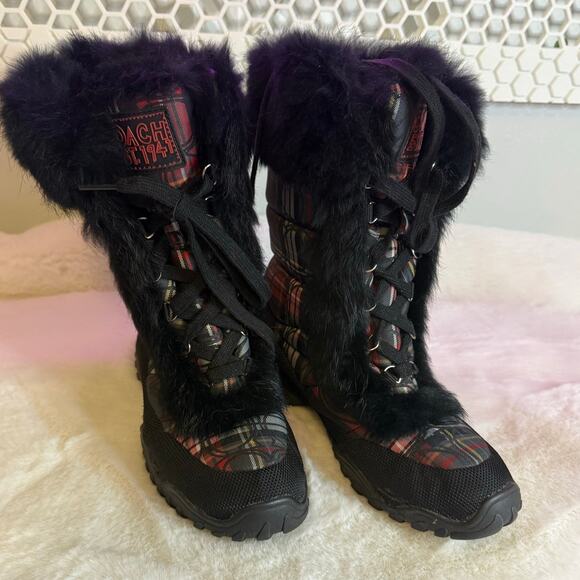 COACH Poppy Jennie Red Plaid Boot 6.5B - Picture 2 of 9